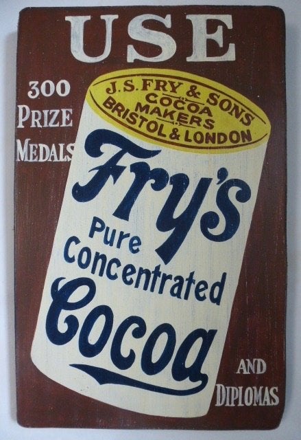 Handgeschilderd houten reclame bord / Fry's Cocoa / chocola, Reclamebord, Ophalen of Verzenden, Zo goed als nieuw, B6