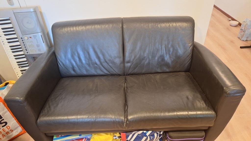 Leren zwarte bank 2 persoons ophalen, Gebruikt, 100 tot 125 cm, Tweepersoons, Leer
