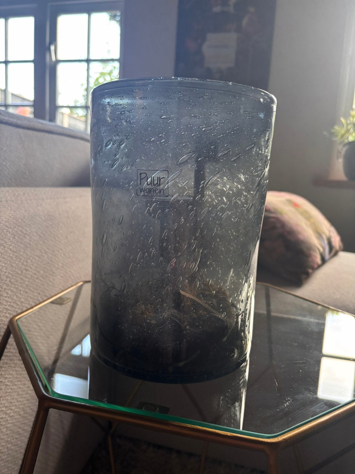 Prachtig windlicht in bubbelglas van Puur Wonen, Ophalen, Zo goed als nieuw