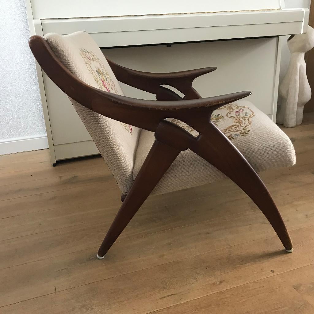 De Ster Gelderland knoop knop fauteuil stoel vintage, Gebruikt, 75 tot 100 cm, Ophalen of Verzenden, Nvt