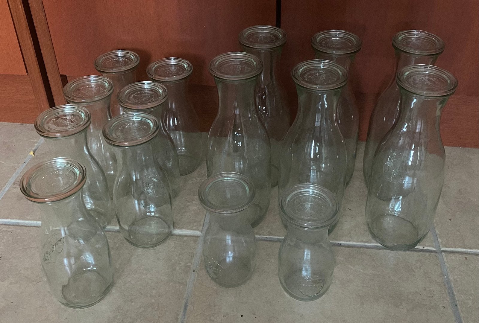 15 weckflessen /weckpotten van Weck 3 maten, Huis en Inrichting, Ophalen, Zo goed als nieuw