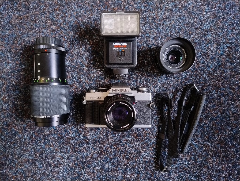 Minolta XG-M Spiegelreflexcamera met accessoires, Ophalen, Gebruikt, Spiegelreflex, Minolta