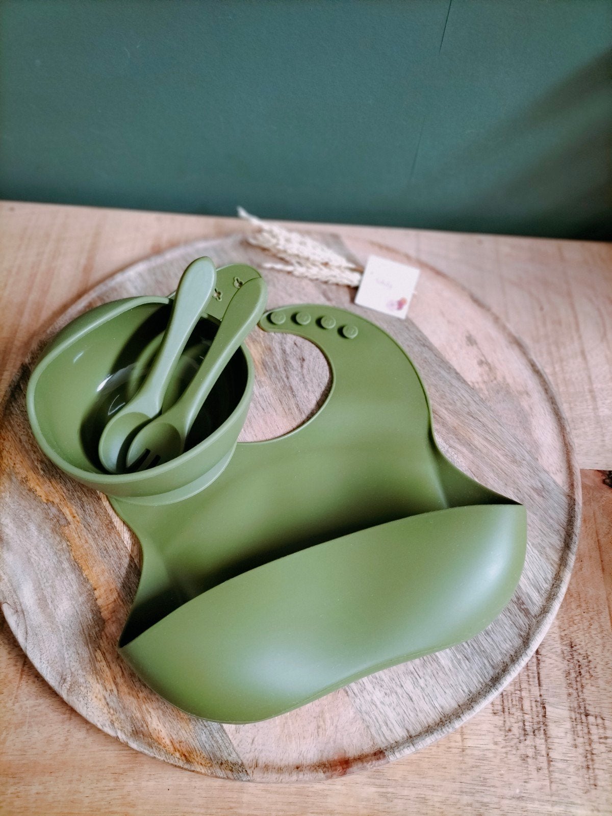 Nieuw, Set siliconen slab,kom & oefenbestek groen,roze,grijs, Salutys kinder- en kraamcadeaus, Overige typen, Nieuw, Ophalen of Verzenden