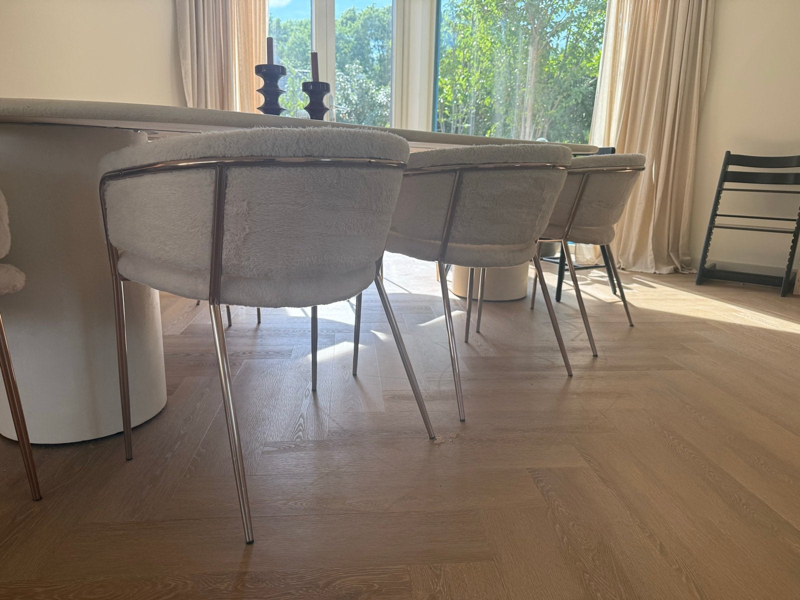 Kave Home Runnie Fur eetkamerstoel - Crème, Gebruikt, Twee, Wit, Ophalen of Verzenden
