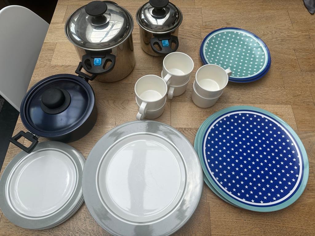 Melamine camping servies en camping pannen, Caravans en Kamperen, Ophalen, Gebruikt