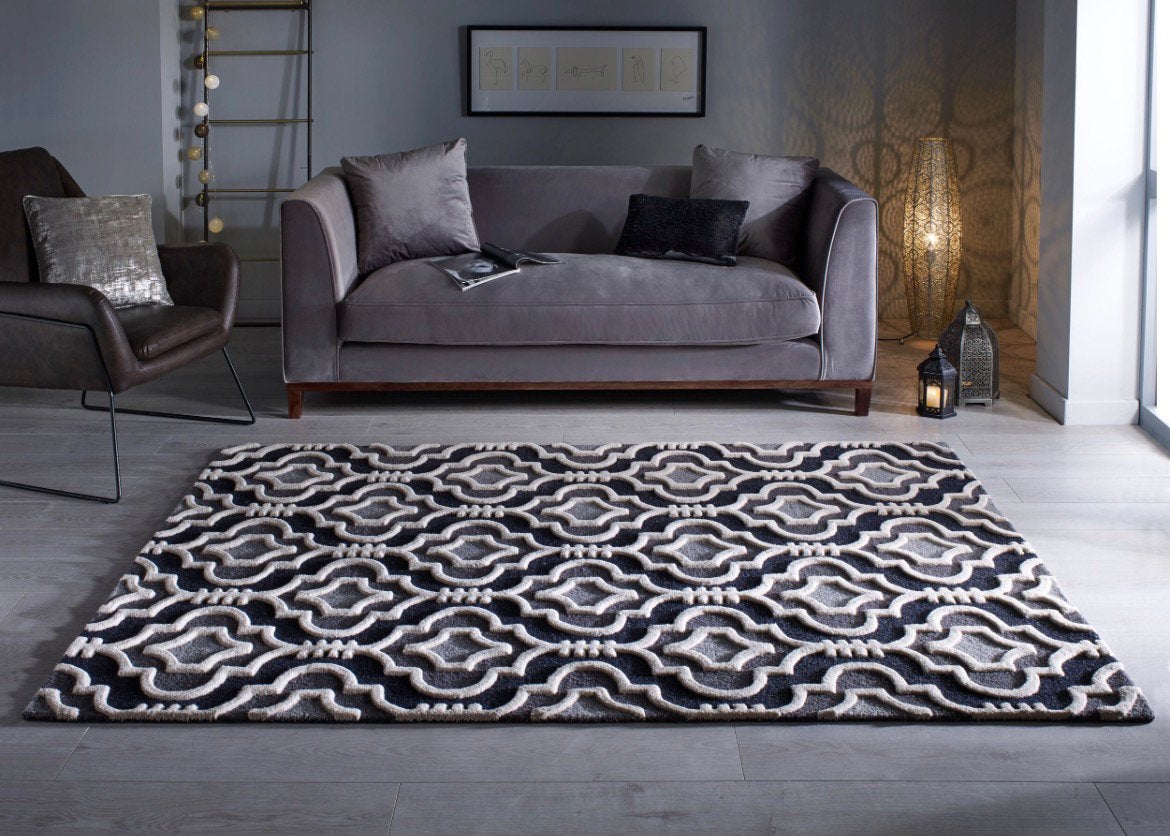 Flair Rugs Wollen vloerkleed: Morino Amira grijs, Ophalen, Zwart, Gebruikt, 200 cm of meer