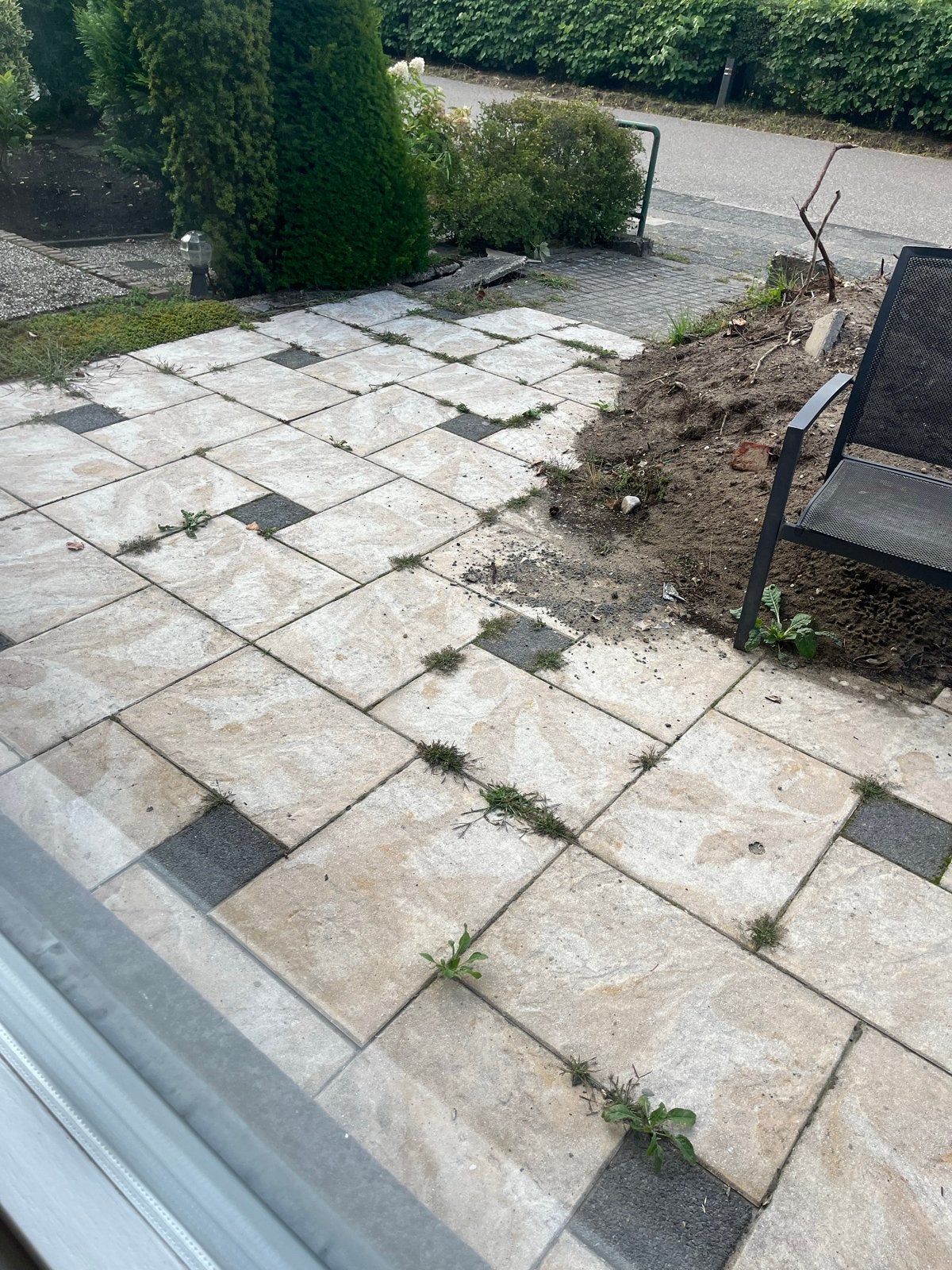 Gebruikte terrastegels met licht geel/oranje accenten, Tuin en Terras, Ophalen, Gebruikt, 10 m² of meer, Beton