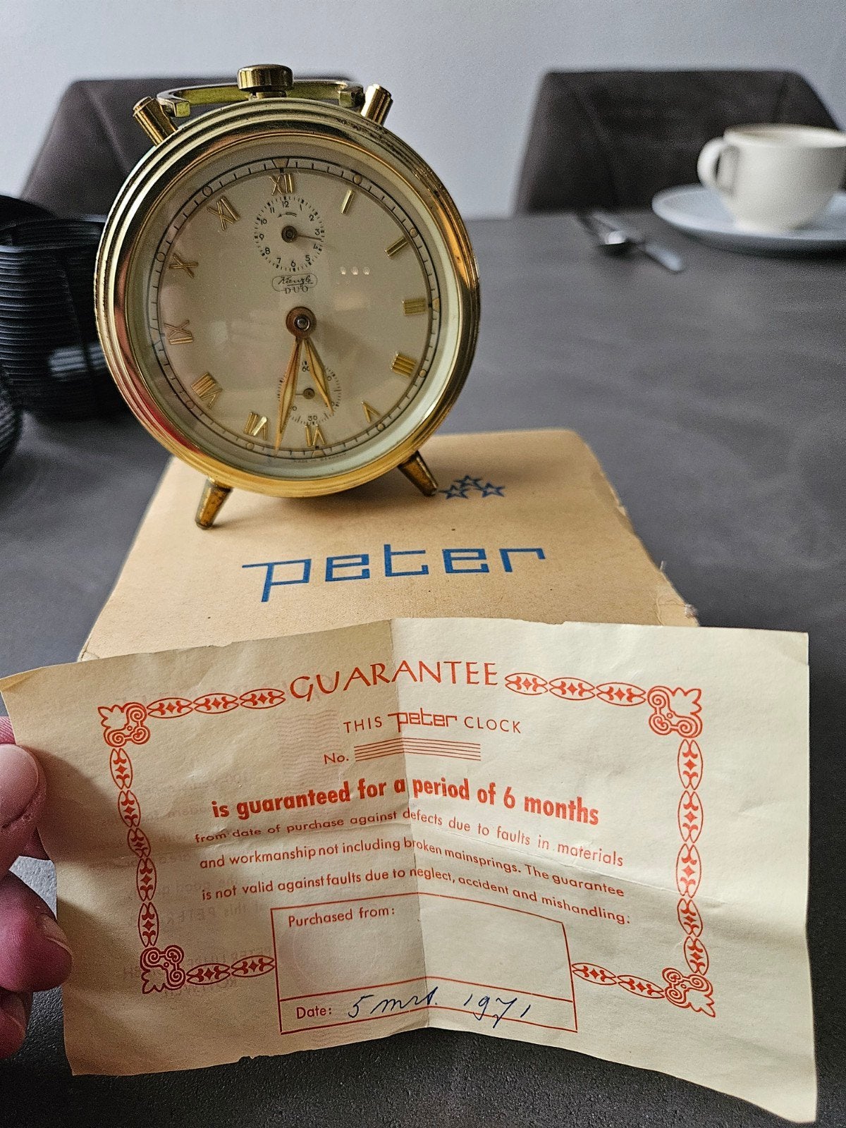 Vintage Peter Duo wekker (1971) – met doos en garantiebewijs, Ophalen of Verzenden