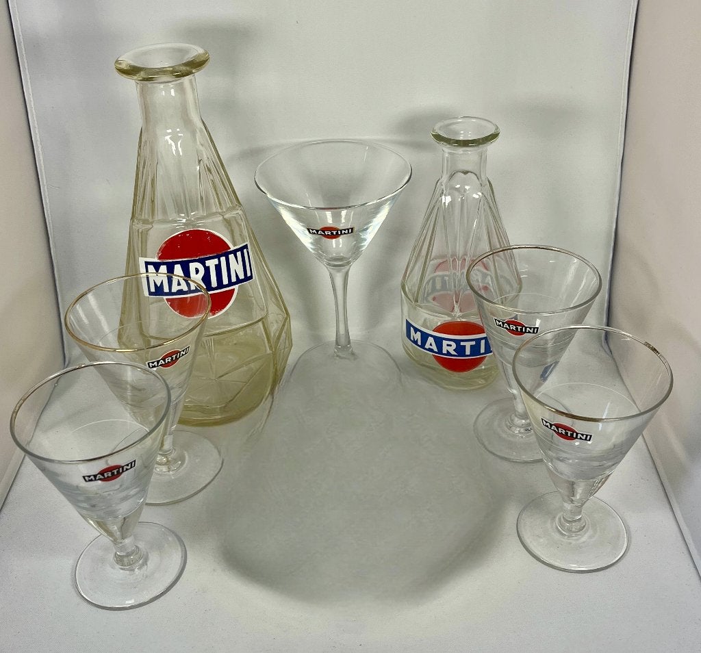 Vintage Martini Glazen en Karaffen Set, Ophalen of Verzenden, Gebruikt, Borrel- of Shotglas
