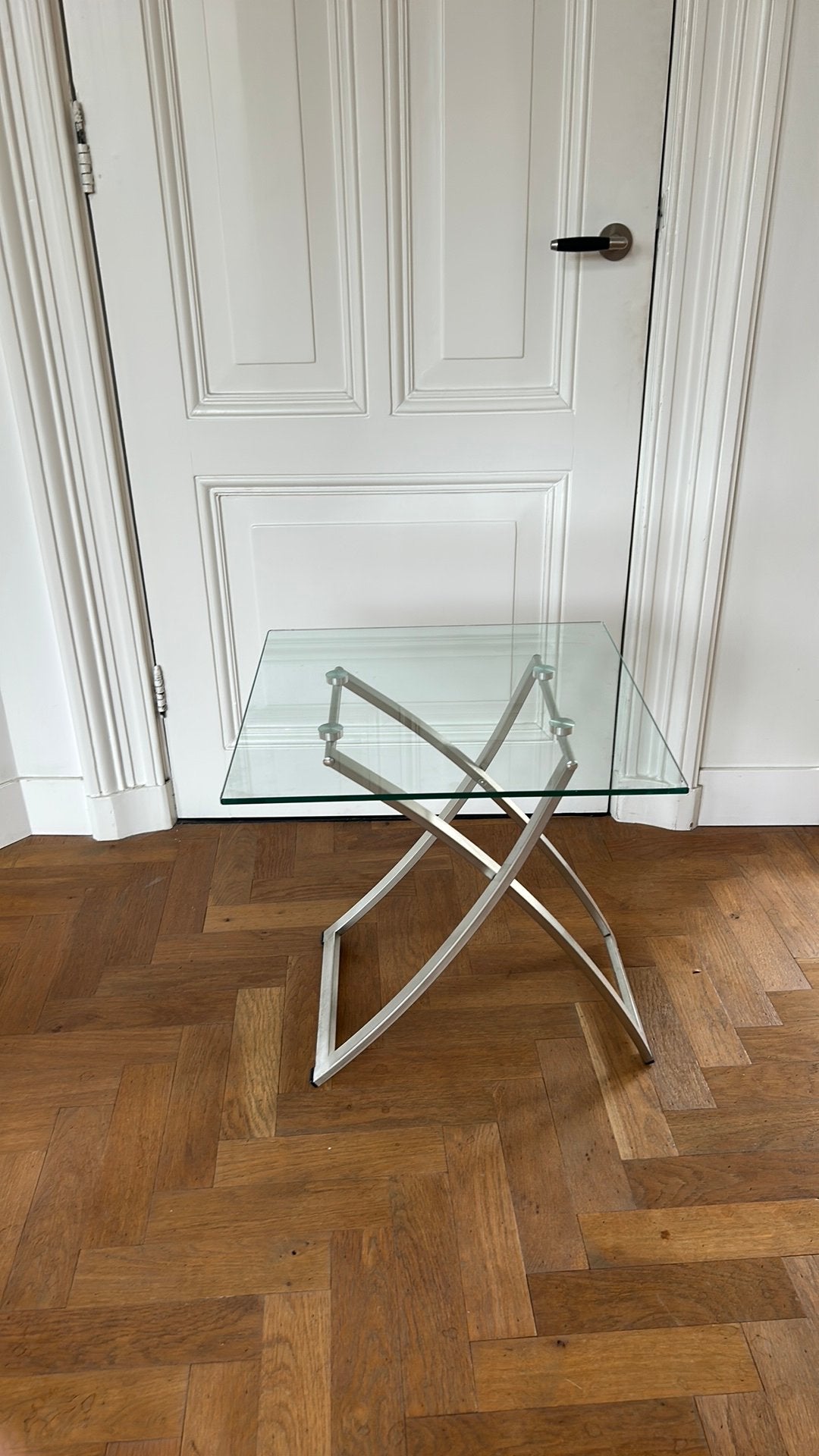 Bijzettafel glas aluminium design Metaform, Minder dan 55 cm, Rond, Ophalen, 45 tot 60 cm