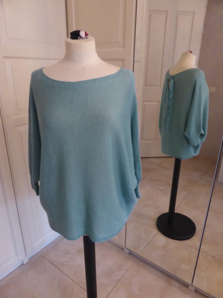 trui  zeegroen turquoise vleermuismodel maat L, Ophalen of Verzenden, Zo goed als nieuw, Maat 42/44 (L), Overige kleuren