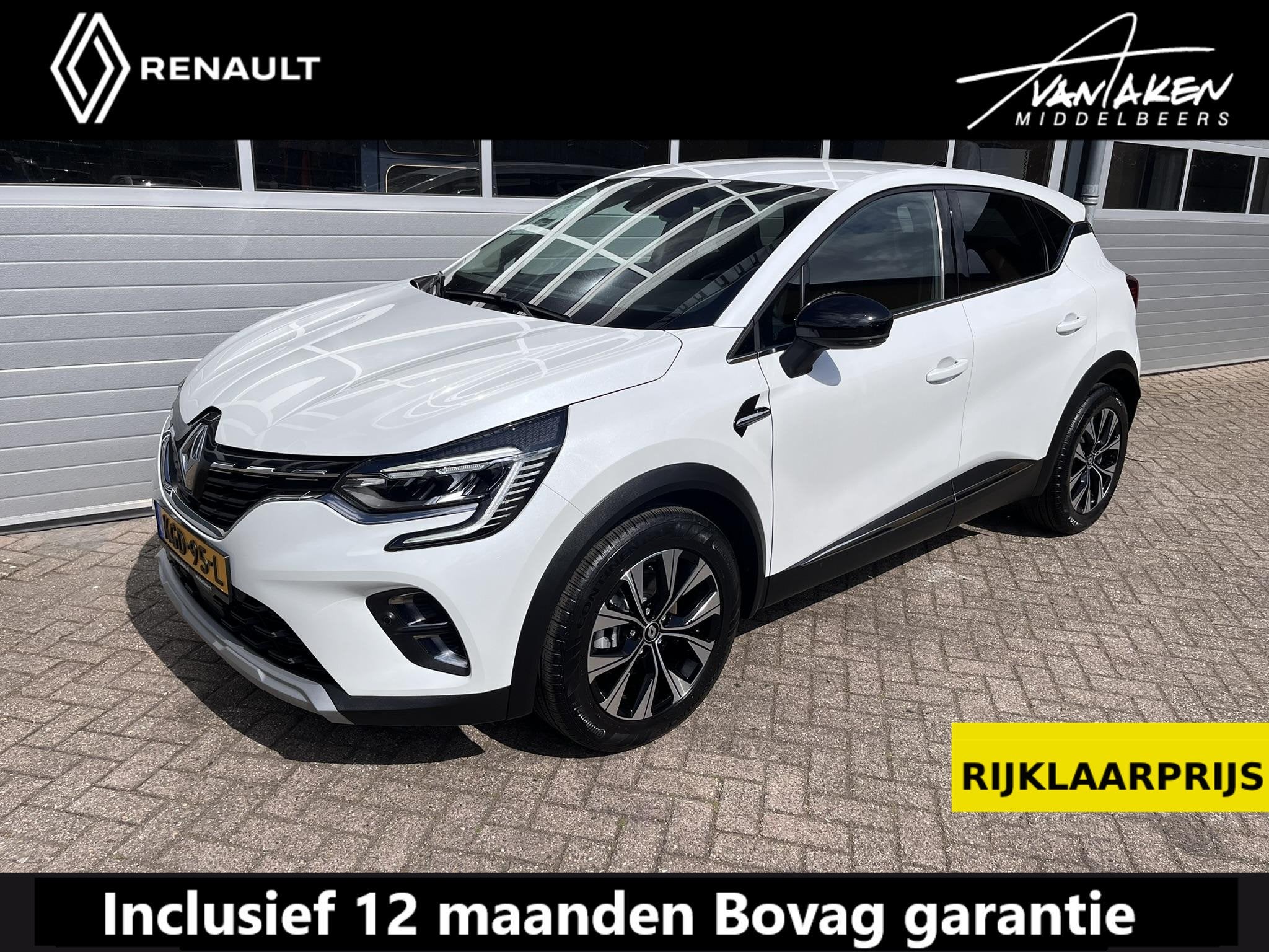 Renault Captur 1.6 E-Tech Hybrid 145 Intens, Auto's, 12 maanden, Gebruikt, Leder en Stof, Wit