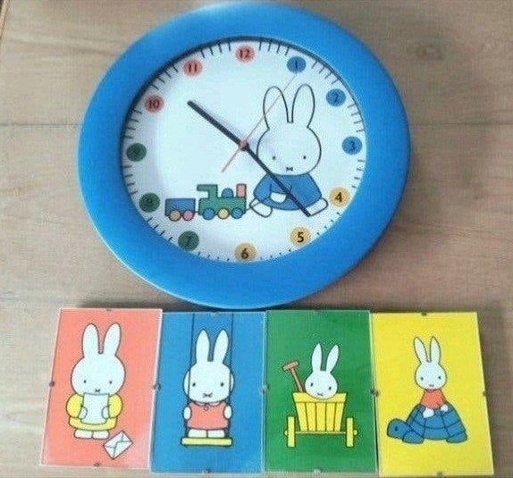 Wandklok Nijntje met fotolijstjes, Analoog, Ophalen of Verzenden, Blauw, Modern