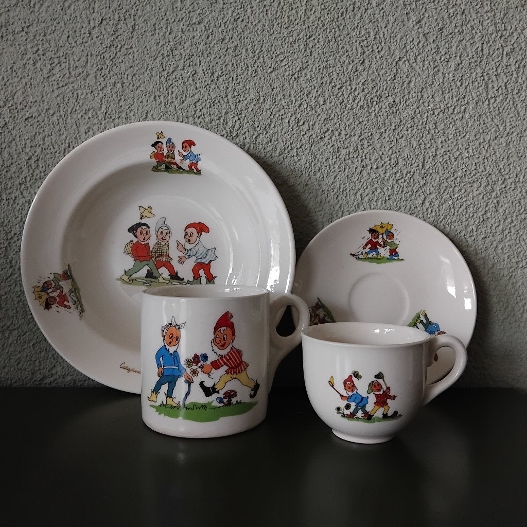 petrus regout, kabouter, california, 4 delig kinderservies, Ophalen of Verzenden