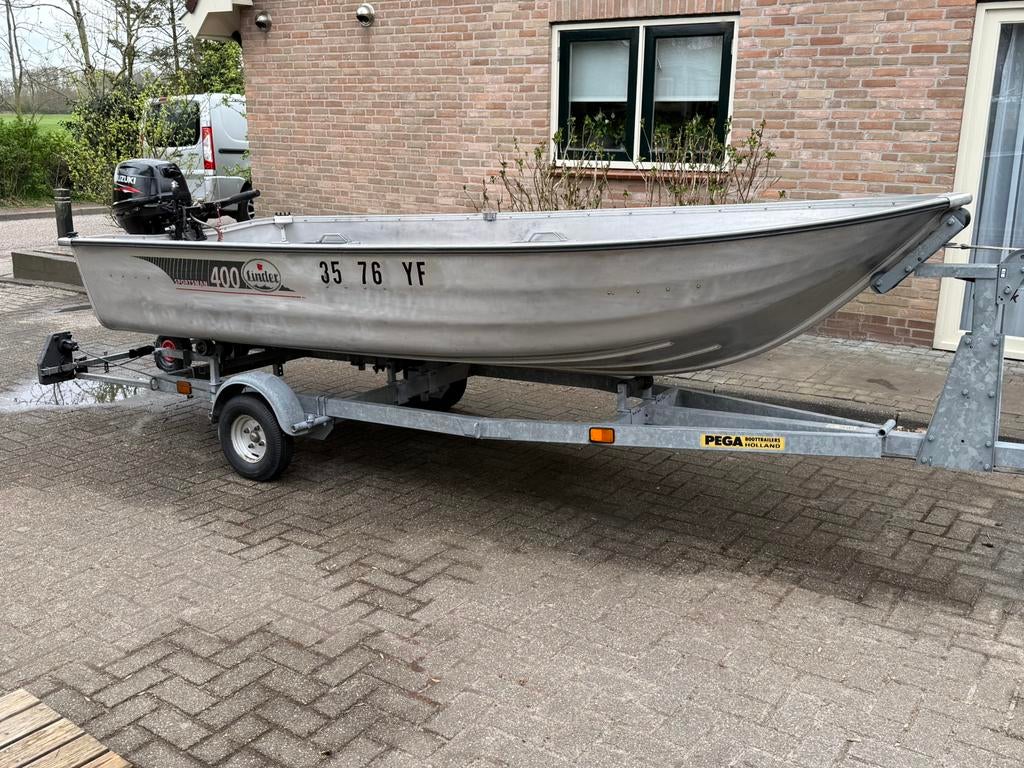 Mooie Linder 400 sportsman, Suzuki 20pk 4-takt en Pega, Watersport en Boten, Ophalen, 10 tot 30 pk, Gebruikt, Aluminium