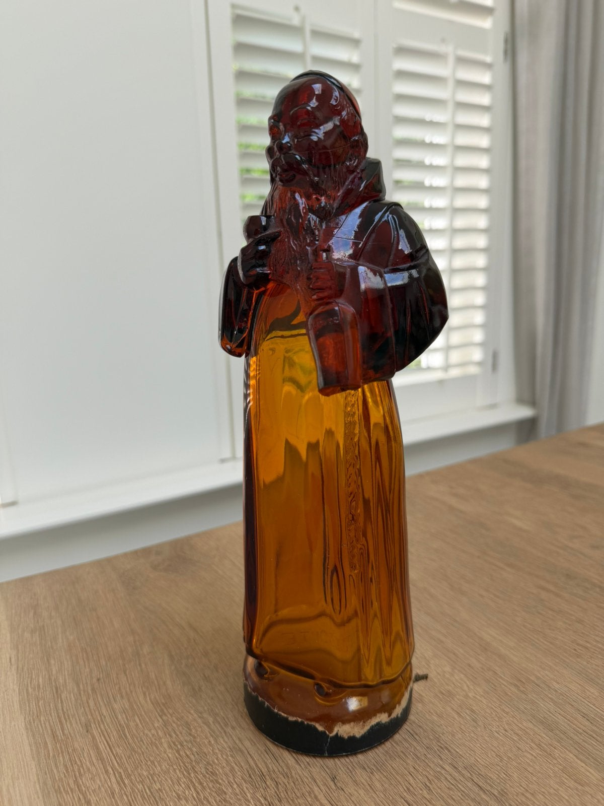 Antieke karaf/monnik  amber kleurig glas 1910 Frankrijk, Antiek en Kunst, Antiek | Glas en Kristal, Ophalen of Verzenden