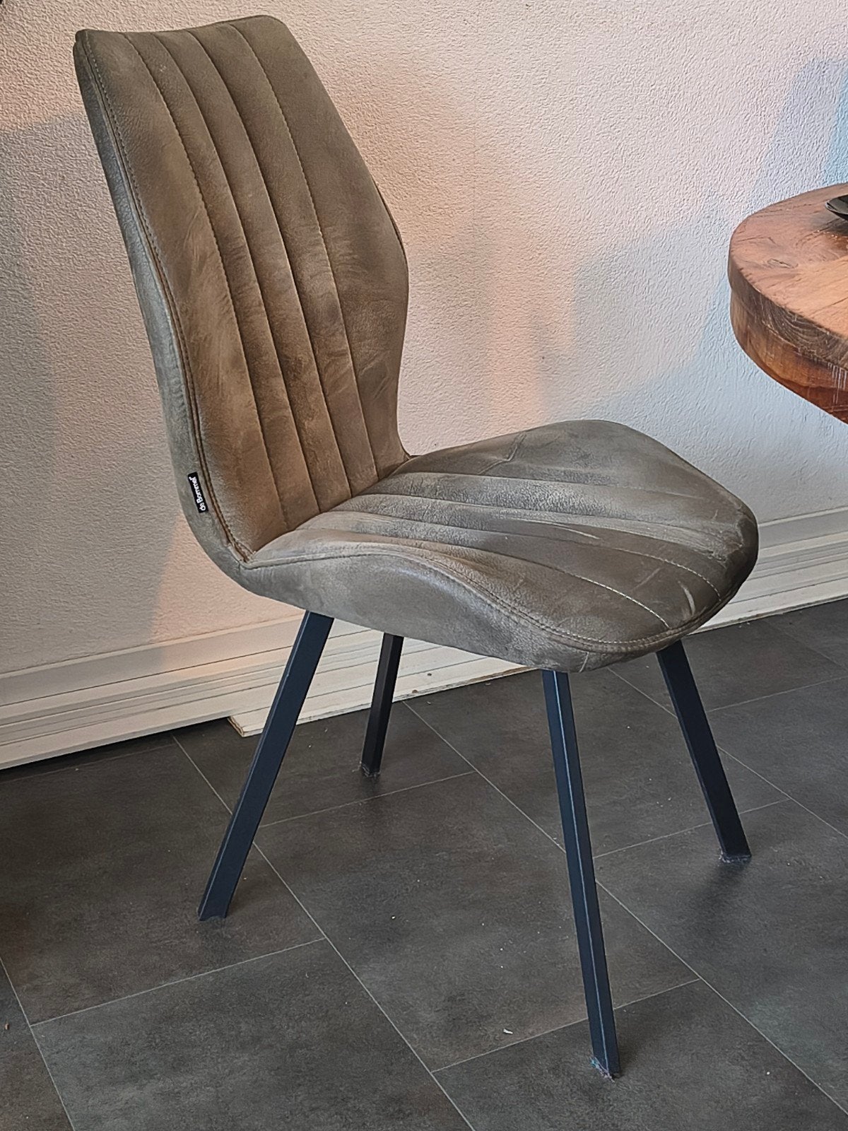 Comfortabele eetkamerstoel - Groen/Grijs leerlook, Huis en Inrichting, Stoelen, Ophalen, Gebruikt, Grijs, Vier