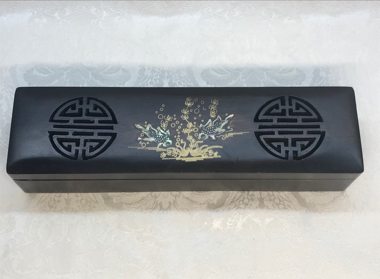 Vintage Chinese houten doos met parelmoer inleg, Antiek en Kunst, Ophalen of Verzenden