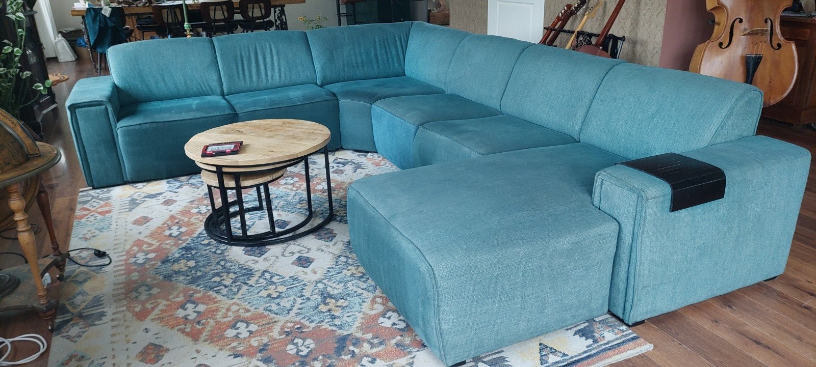 Grote U- bank blauw, Ophalen, Gebruikt, Stof, Modern, Comfortabel