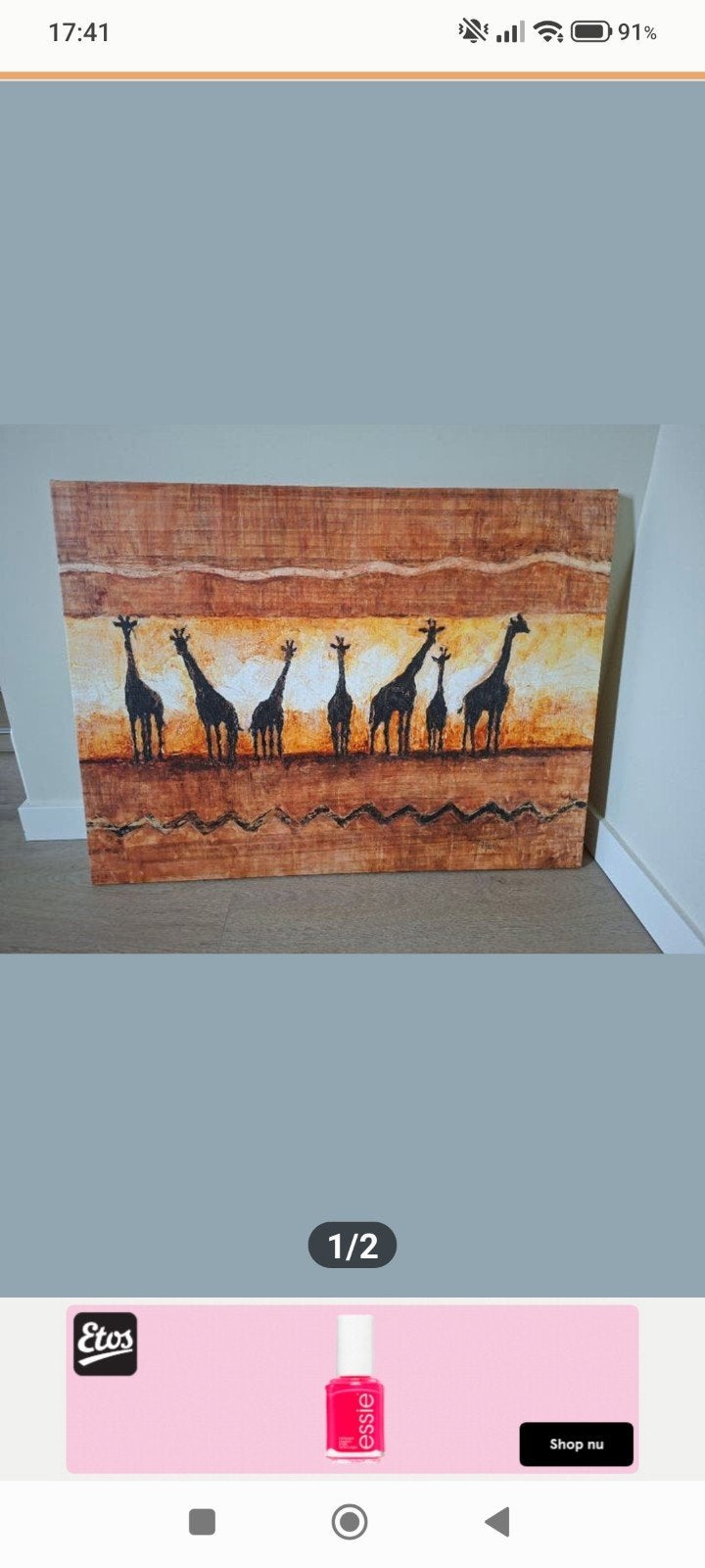 Canvas schilderij giraffe, Ophalen, Zo goed als nieuw, Schilderij