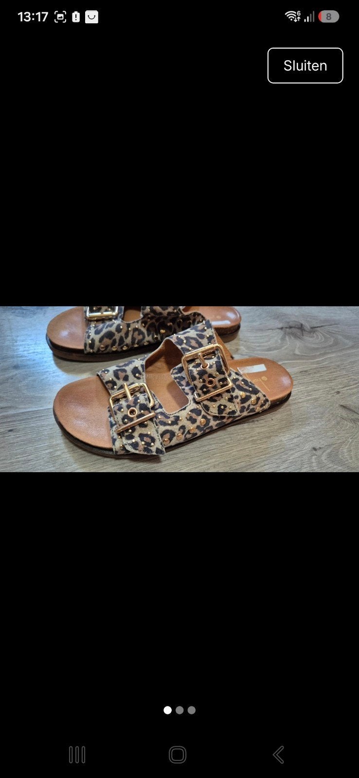 Slippers sandalen harper leer panter tijger, Ophalen of Verzenden, Zo goed als nieuw, Bruin, Sandalen of Muiltjes