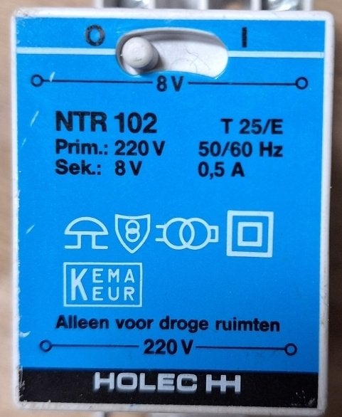 Holec NTR 102 beltrafo 230 > 8 Volt, Ophalen of Verzenden, Gebruikt