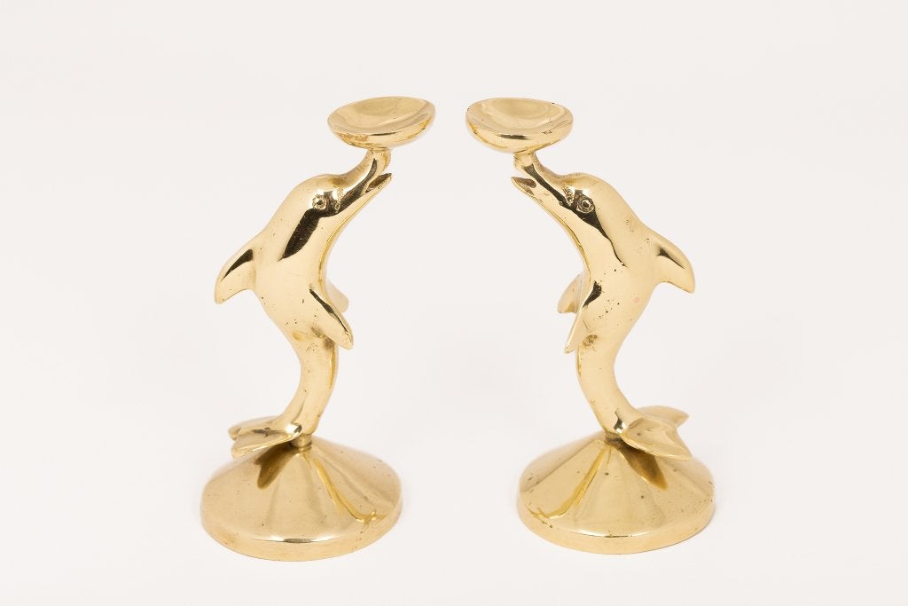 Messing dolfijnen standaard schaaltje goud Hollywood Regency, Antiek en Kunst, Ophalen of Verzenden