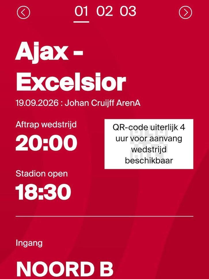 Ajax - Excelsior 3 kaarten naast elkaar | Vak 117, Tickets en Kaartjes