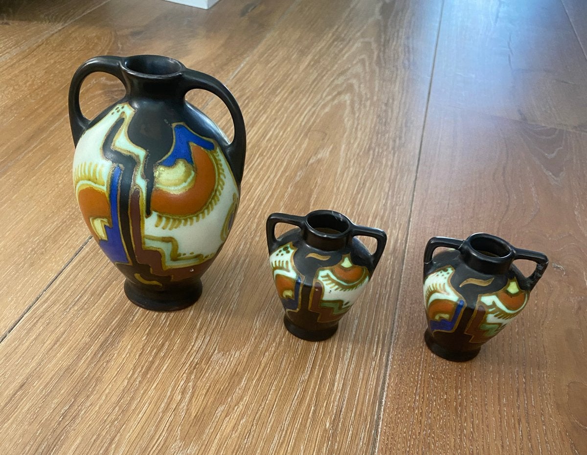 Set van 3 Kon. Goedewaagen Gouda vazen, Antiek en Kunst, Antiek | Vazen, Ophalen of Verzenden