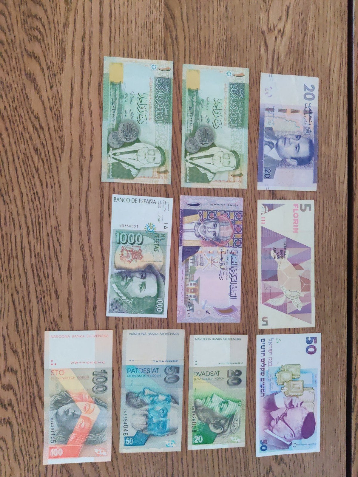 Set van diverse wereld biljetten - Marokko, Aruba, Jordanië, Ophalen of Verzenden, Setje