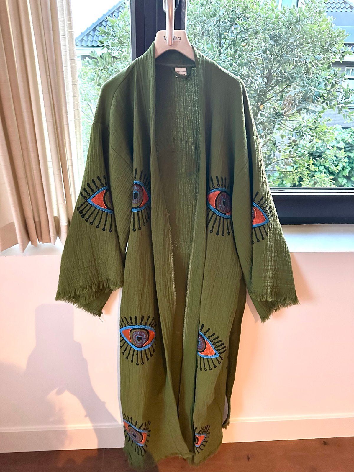 Ochtendjas Kimono Biologisch Katoen S/M met Oogmotief, Ophalen of Verzenden, Nieuw