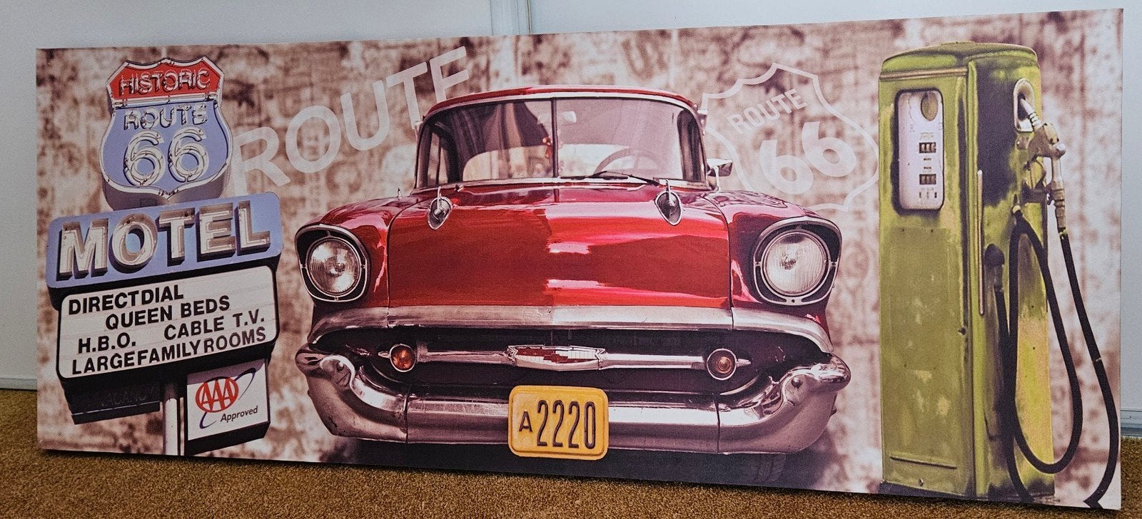 Route 66 canvas schilderij, Ophalen of Verzenden, Zo goed als nieuw, 50 tot 75 cm, Schilderij