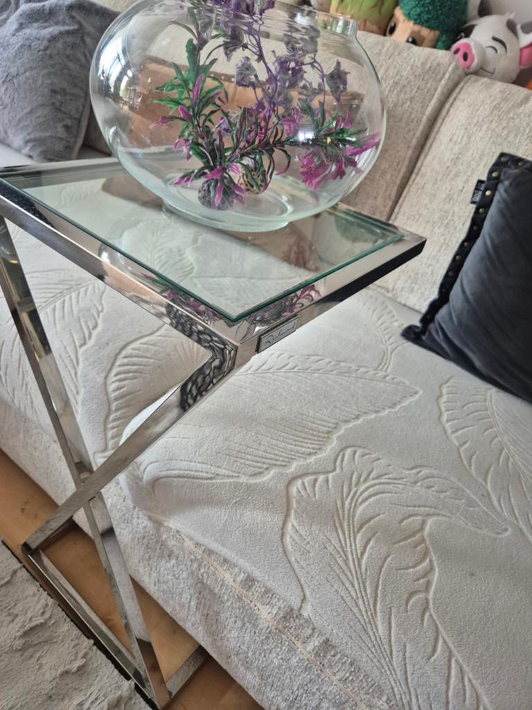 Richmond Bijzettafel Zilver Glas, Huis en Inrichting, Tafels | Bijzettafels, Ophalen, Vierkant, Modern, Luxe, 60 cm of meer