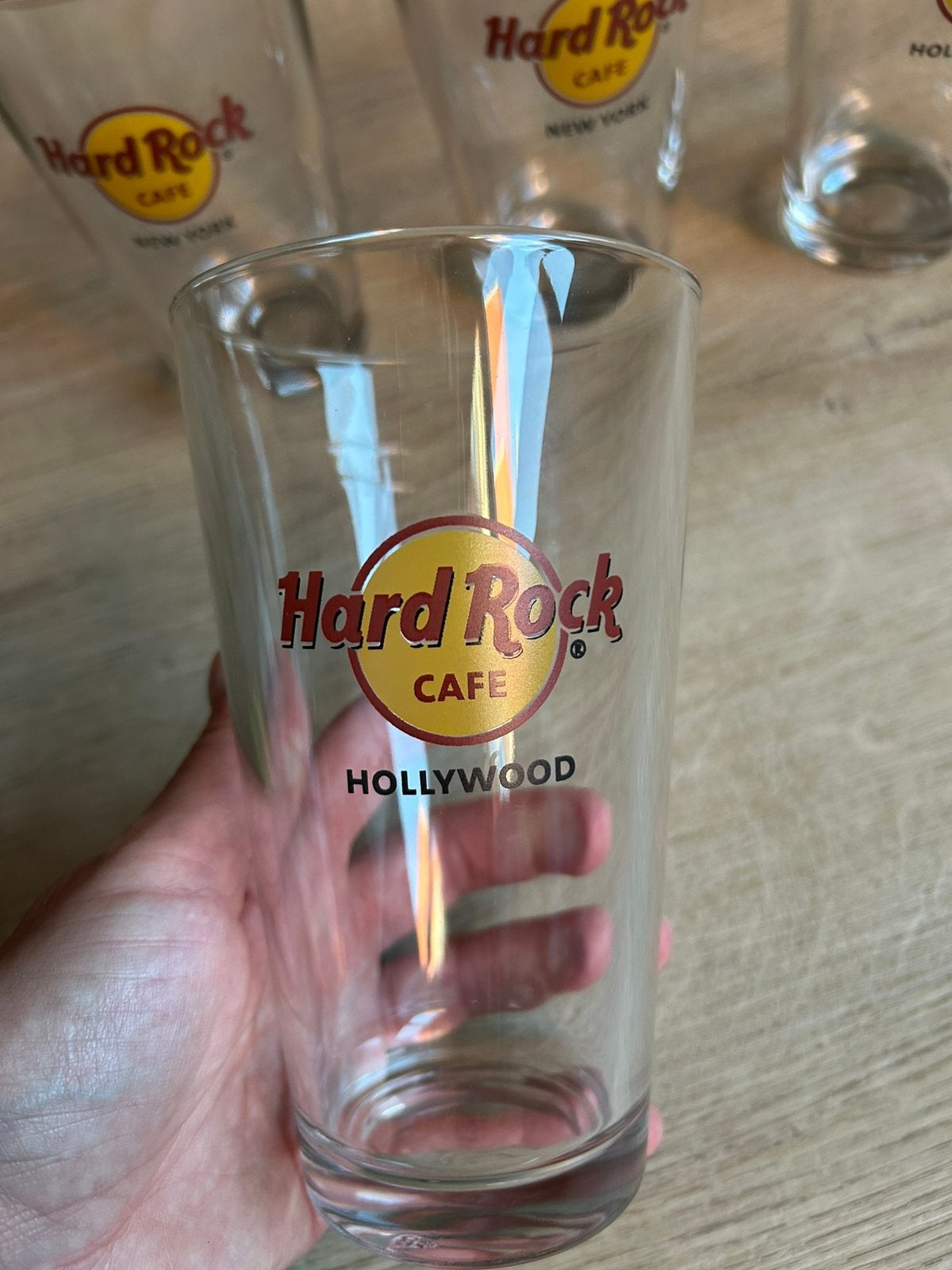 Hard Rock Cafe 4 grote drinkglazen New York en Hollywood, Glas of Glazen, Ophalen of Verzenden, Overige stijlen, Glas