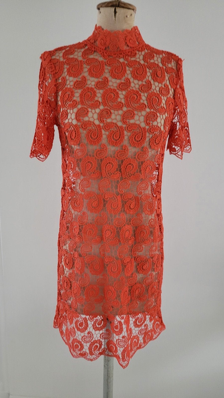 Zara Basic Kanten Jurk Oranje s/ XS, Oranje, Ophalen of Verzenden, Zo goed als nieuw, Knielengte