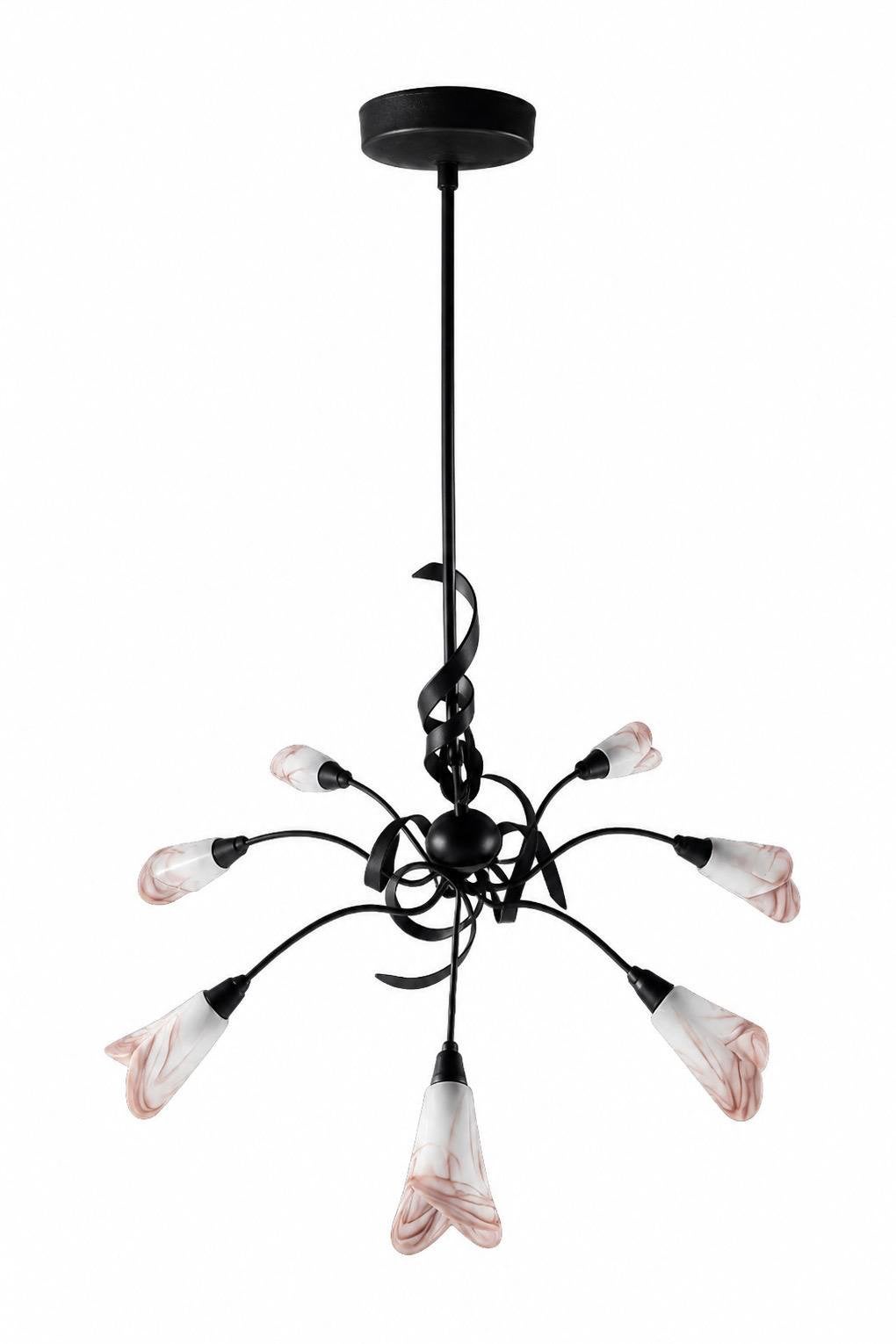 Hanglamp met 8 glazen lampenkapjes, Ophalen, Zo goed als nieuw, Glas, 50 tot 75 cm