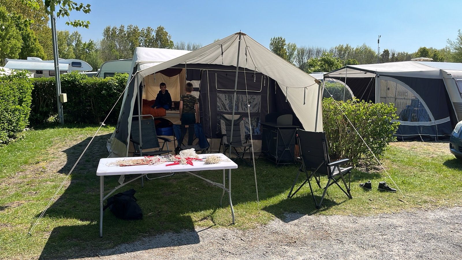 Combi camp Flexi tent en trail vouwwagen 2016 in nieuw staat, Ophalen, Combi-Camp, Blauw, Tot en met 6