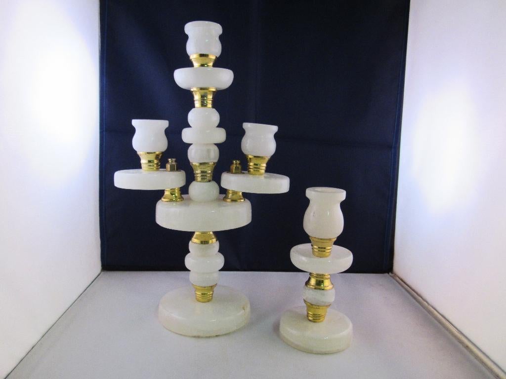 Natuurstenen kandelaars (Onyx Marmer) (Groot & Klein), 25 tot 50 cm, Nieuw, Ophalen of Verzenden, Kandelaar