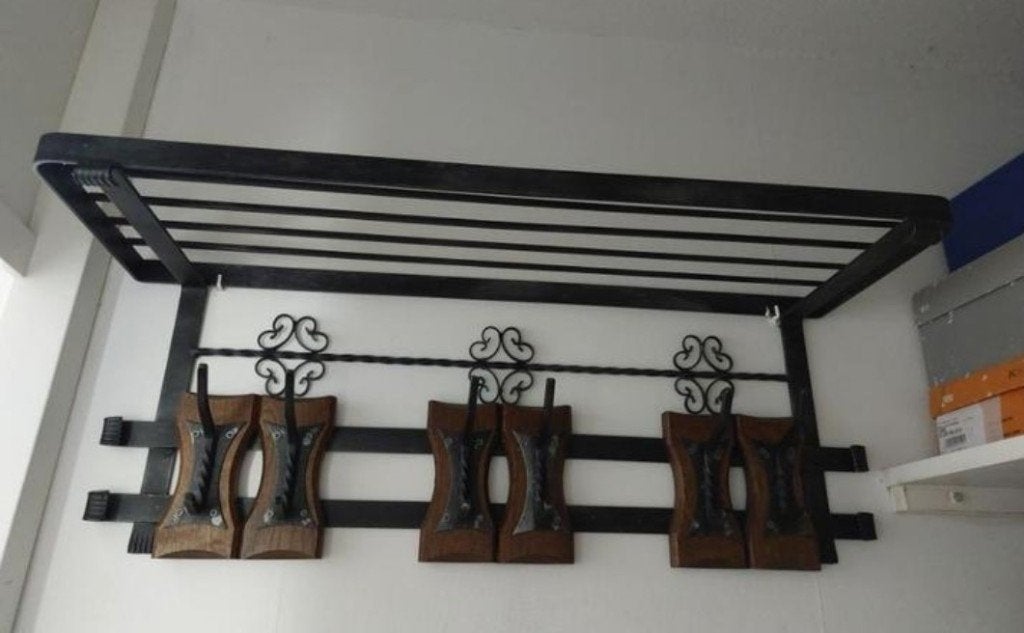 Vintage kapstok met hoedenplank - smeedijzer en hout, Ophalen