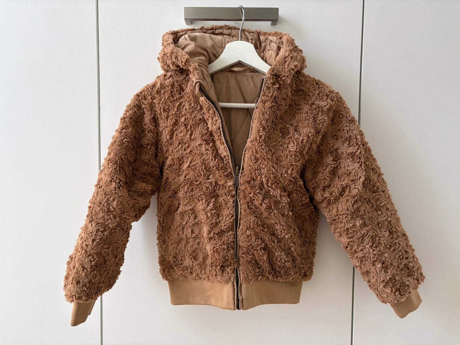 NoBell reversible teddy bruine winterjas jas mt 134 140 zgan, Kinderen en Baby's, Ophalen of Verzenden, Zo goed als nieuw, Meisje