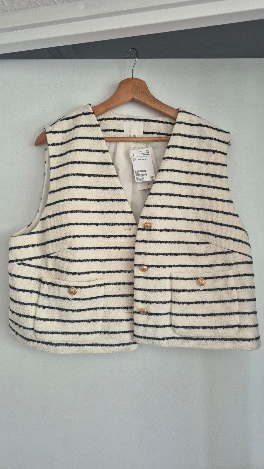 H&M gestreept tweed gilet, H&M, Beige, Maat 42/44 (L), Nieuw