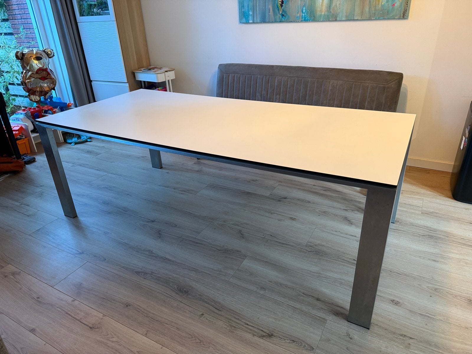 Moderne eettafel met RVS poten 220 x 100, Huis en Inrichting, Ophalen, Gebruikt, 100 tot 150 cm, 200 cm of meer