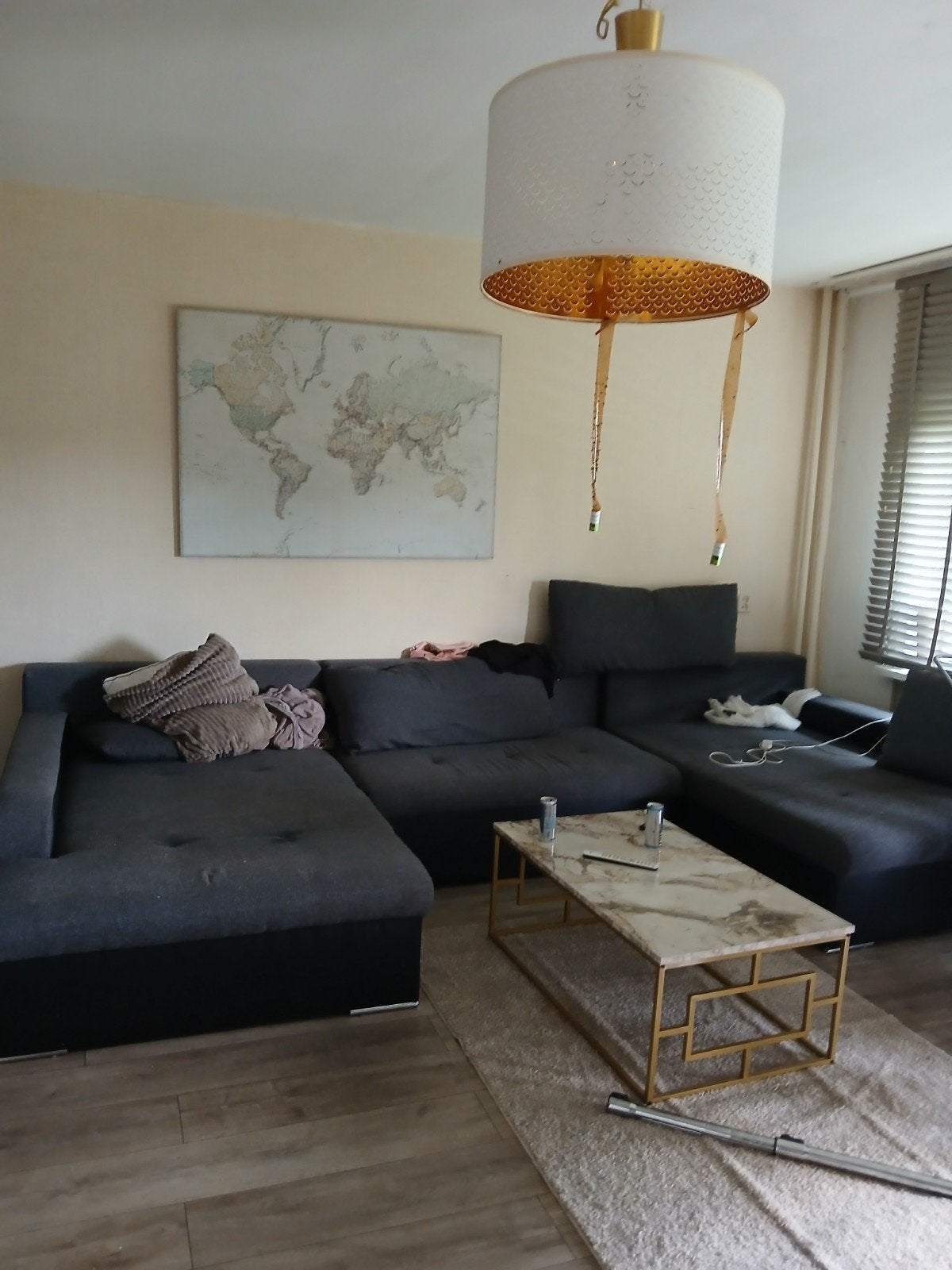 Grijze U-vorm Hoekbank - Midden Uitklapbaar, Ophalen, Gebruikt, Hoekbank, 300 cm of meer