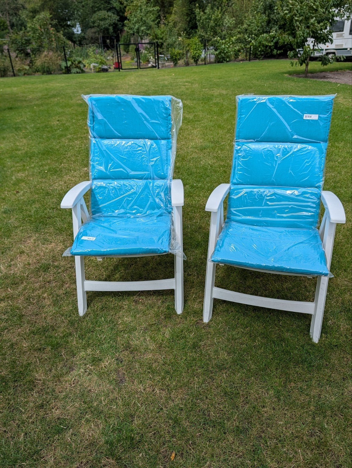2 Hartman tuinstoelen met nieuwe kussens, Tuin en Terras, Tuinstoelen, Ophalen, Zo goed als nieuw, Kunststof, Verstelbaar