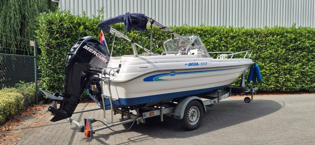 Bella 510 r 50 pk mercury en trailer, Watersport en Boten, Vis- en Consoleboten, Ophalen, Zo goed als nieuw, 30 tot 50 pk, Buitenboordmotor