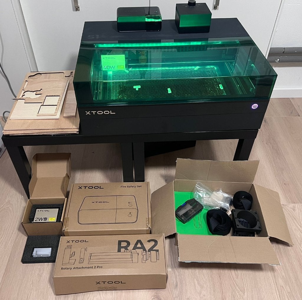 xTool S1 40w diode laser + 2w ir module - complete set!, Overige thema's, Zo goed als nieuw, Overige materialen, Machine