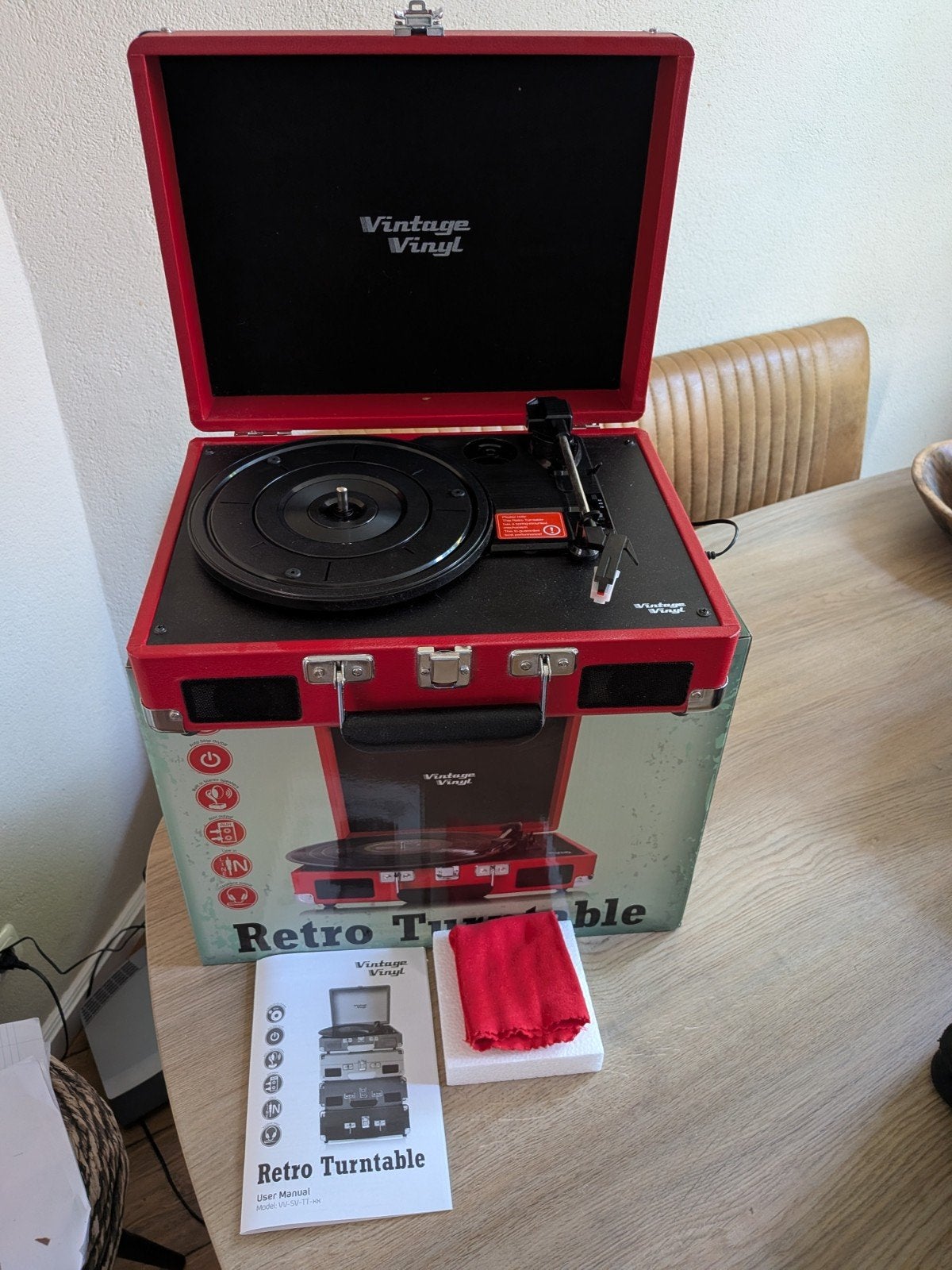 Rode repro Vintage Vinyl kofferplatenspeler, Audio, Tv en Foto, Platenspelers, Ophalen, Nieuw, Platenspeler, Overige merken