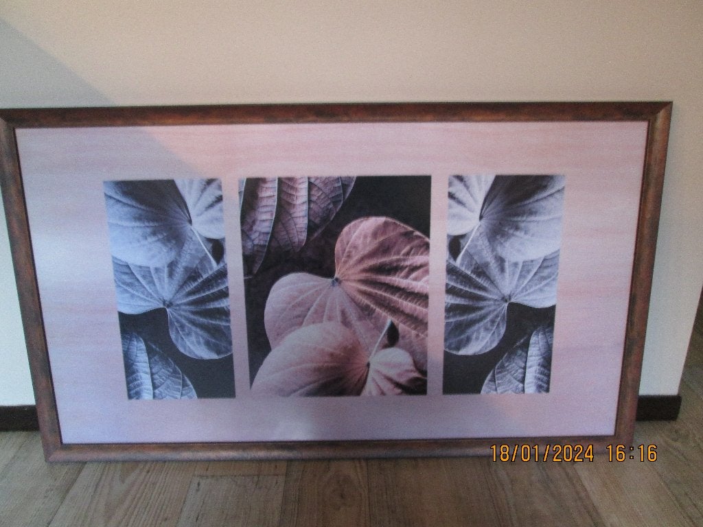 Kunstdruk Art Print Bladeren Fraaie Gevlamde lijst 105x61 cm, Decoratieobject, Ophalen of Verzenden, Zo goed als nieuw, 105 cm
