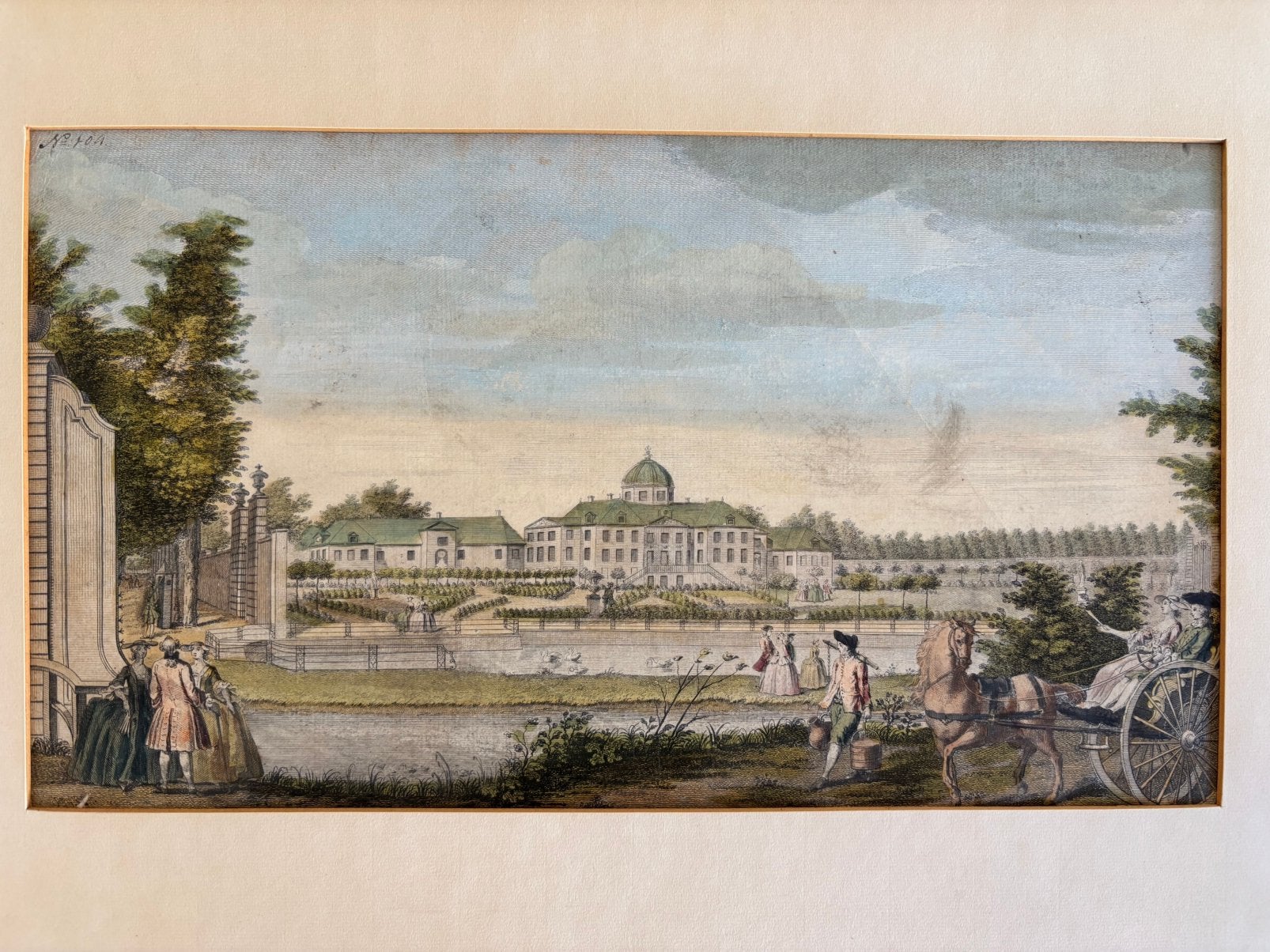 18e-eeuwse handgekleurde kopergravures Paleis Huis ten Bosch, Stadsgezicht, 50 cm, 35 cm, 1700 - 1799