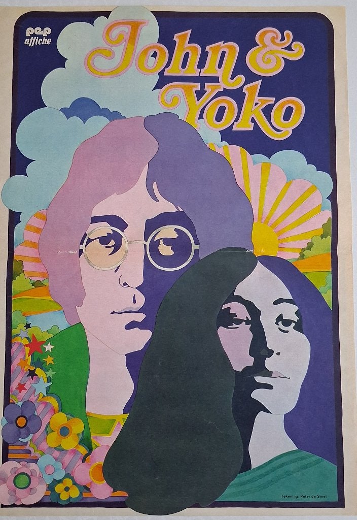 Affiche/poster van Jonh Lennon en Yoko Ono., Ophalen of Verzenden, Zo goed als nieuw, A1 t/m A3, Film en Tv